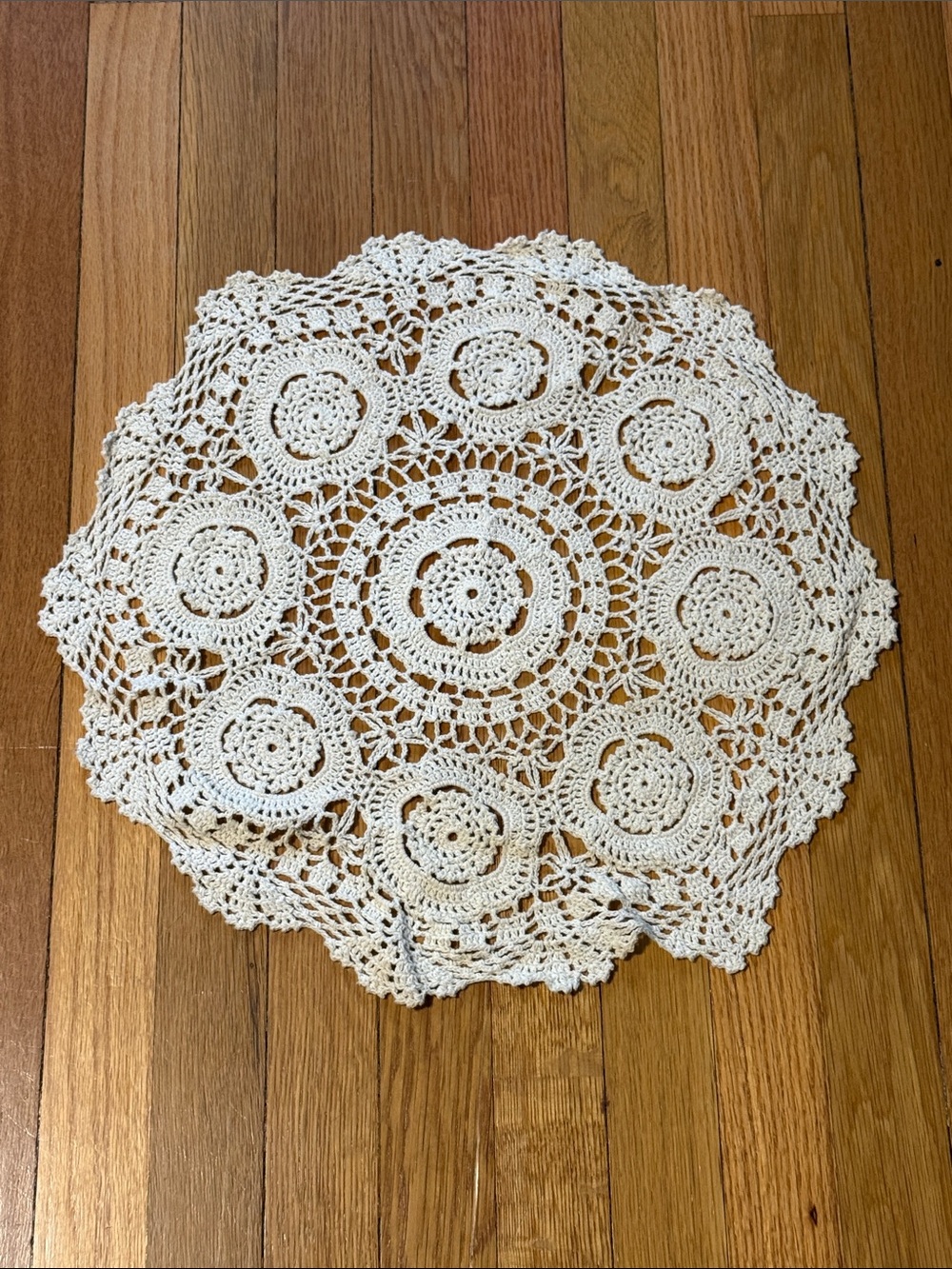 Vintage Beige Cream Handmade Crochet Knitted Table Linen Doily